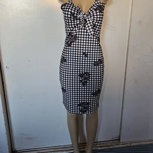 Black and White Tie Front Sheath Midi Dress